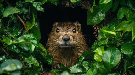 Emerging from his cozy burrow, Punxsutawney Phil is greeted by a lush backdrop of green leaves. The early February chill adds an air of mystery to this renowned groundhog's annual prediction day