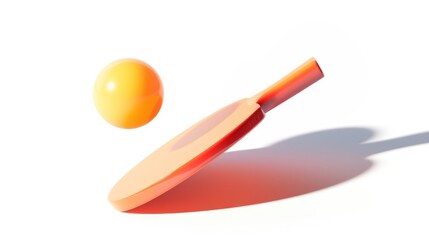 Professional ping pong paddle with white ball on white background, minimal sport equipment composition