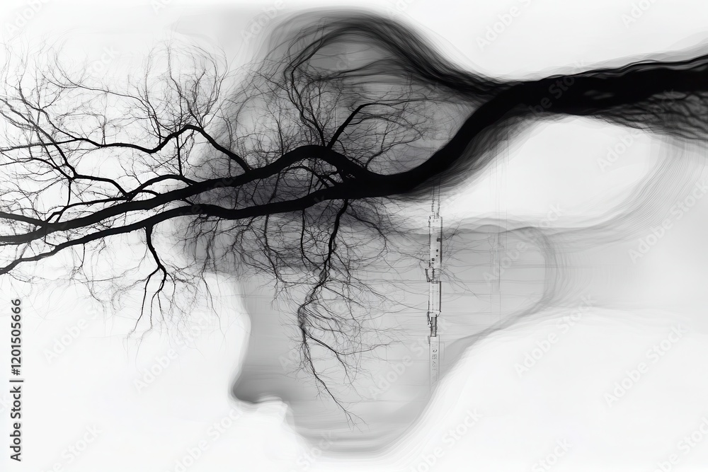 Poster double exposure of electric circuit and nature forming unique visual representation of connectivity 