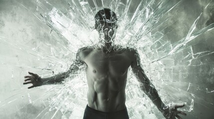 Shattered Man A Figure Emerging from Broken Glass