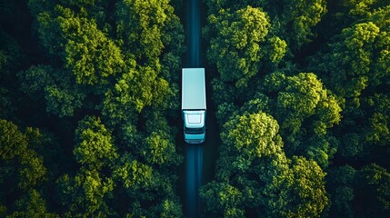 White Truck Driving Through Lush Green Forest