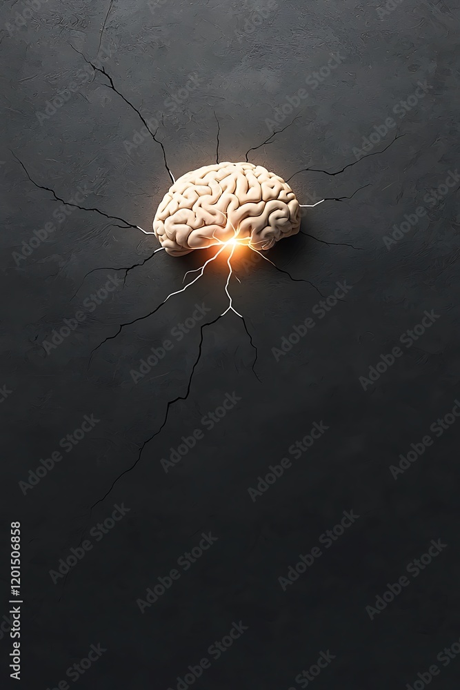 Poster a brain with light shining through cracks representing strength in vulnerability