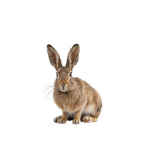 Obraz premium Curious Bunny: A cute brown bunny with long ears sits attentively, its whiskers twitching with anticipation. Its innocent gaze invites viewers to enter the enchanting world of this furry friend. 