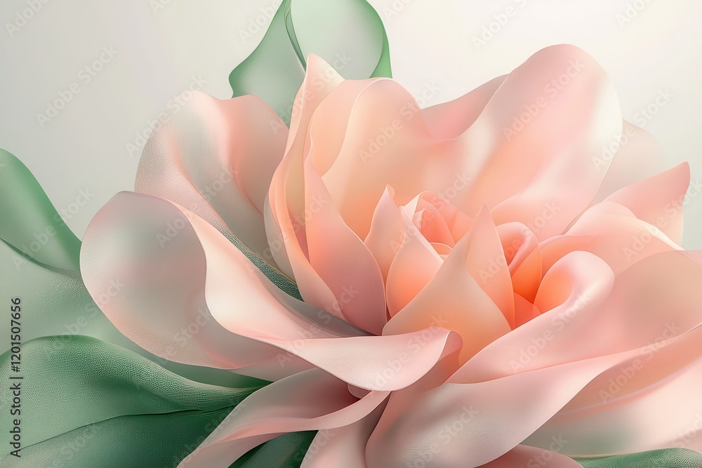 Poster soft overlapping translucent shapes forming a beautiful abstract flower in gentle pastel colors for 