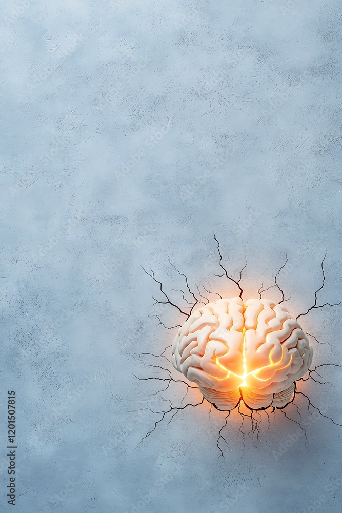Poster a brain with light shining through cracks representing strength in vulnerability