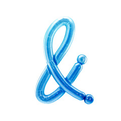 The ampersand is shaped from a blue balloon, inflated and twisted with a shiny surface that reflects light. Its clean, festive design is perfect for parties or decorative use.