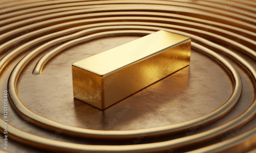 Aufkleber golden bar resting on concentric circular patterns, symbolizing value