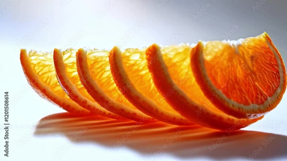 Poster vibrant slices of orange are displayed in a captivating line, showcasing their juicy texture and rad