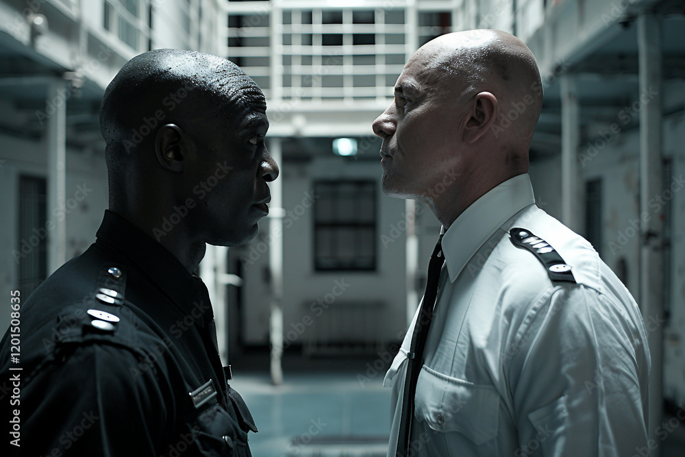 Poster generative ai image of two policeman working in prison