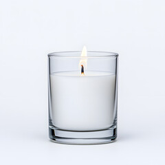 Burning candle in glass holder mockup isolated on white background