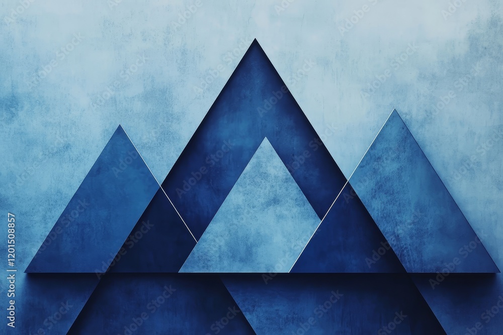 Aufkleber minimalist graphic design of overlapping triangles in blue with abstract textured background