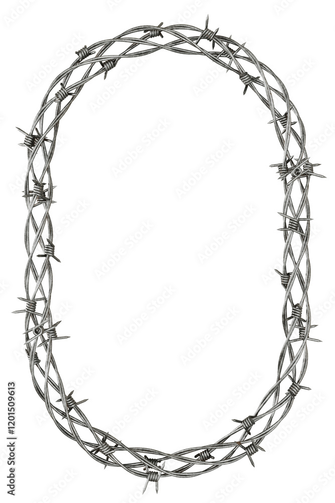 Aufkleber 3d rendered frame: a high-quality 3d render of a circular frame made from barbed wire.