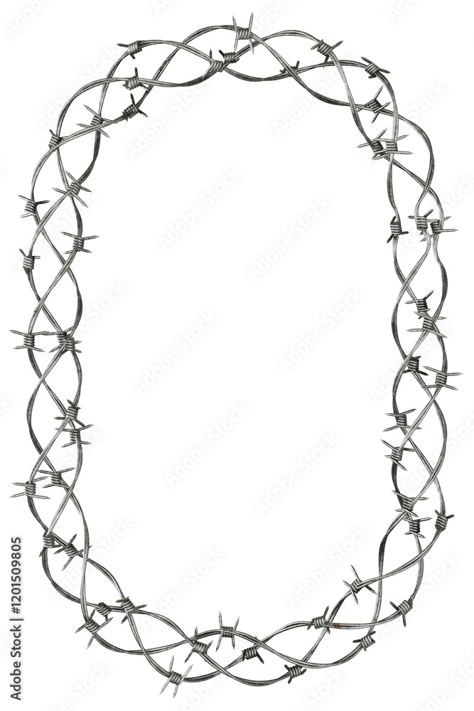 Aufkleber barbed wire frame: a circular frame constructed from twisted barbed wire with a realistic rusty fini