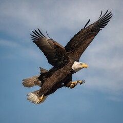 Obraz premium A majestic bald eagle with its wings spread wide.