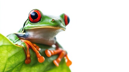 Naklejka premium Vibrant Red-Eyed Tree Frog on Lush Green Leaf