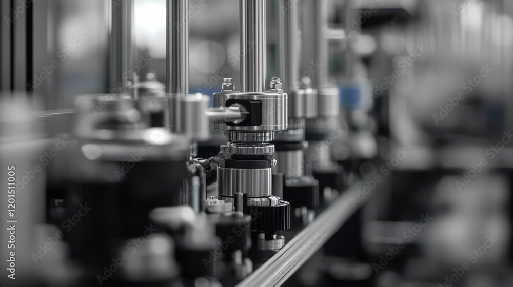 Poster the image depicts a close-up view of industrial machinery components, showcasing pipes and valves in