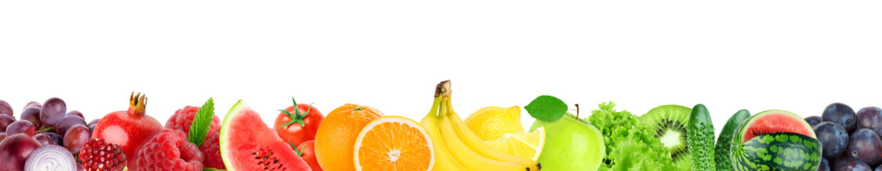 Mixed fruits and vegetables . Fresh food isolated on transparent background. Png format