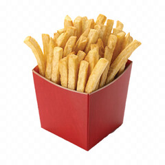 abstract 3d crispy French fries in striped container or red bucket isolated on white background