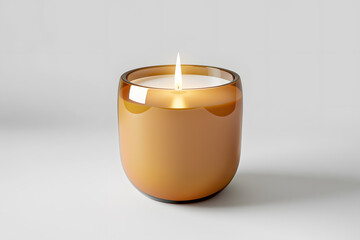 Burning candle in glass holder mockup isolated on white background

