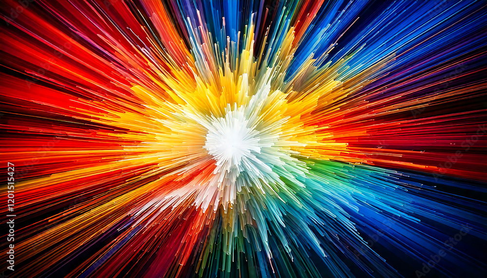 Poster vibrant, dynamic burst of color radiating outwards. perfect for backgrounds, website headers, or any