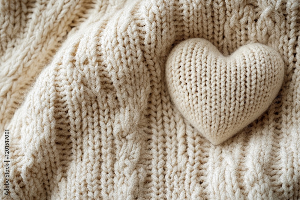 Poster soft knitted texture in light beige creates a warm, inviting backdrop for valentine's day. a small h