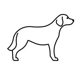 Dog, line icon. Golden retriever standing side view. Veterinary linear illustration, pictogram, editable strokes.