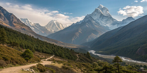 A Breathtaking View of Mount Ama Dablam and Khumbu Valley, Highlighting the Beauty of the Himalayas