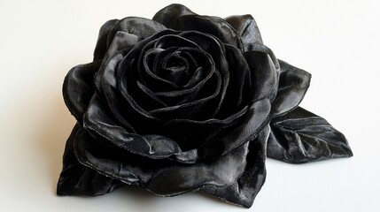 Close-up of a black rose with detailed petals, symbolizing elegance, mystery, and unique beauty. The dark tones highlight its rarity and dramatic appeal. Generative AI.