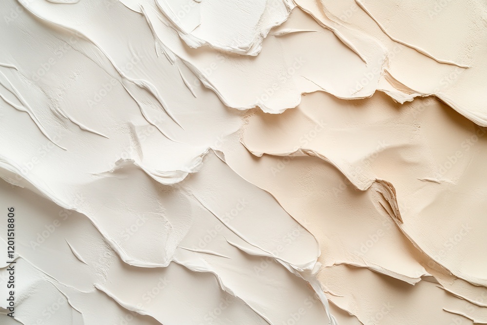 Aufkleber featuring a sophisticated background of textured clay in soft shades of beige and taupe, the artisti