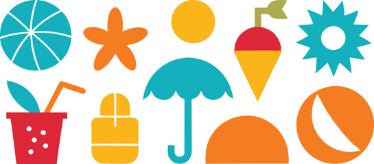 Summer elements summer theme icons isolated illustration
