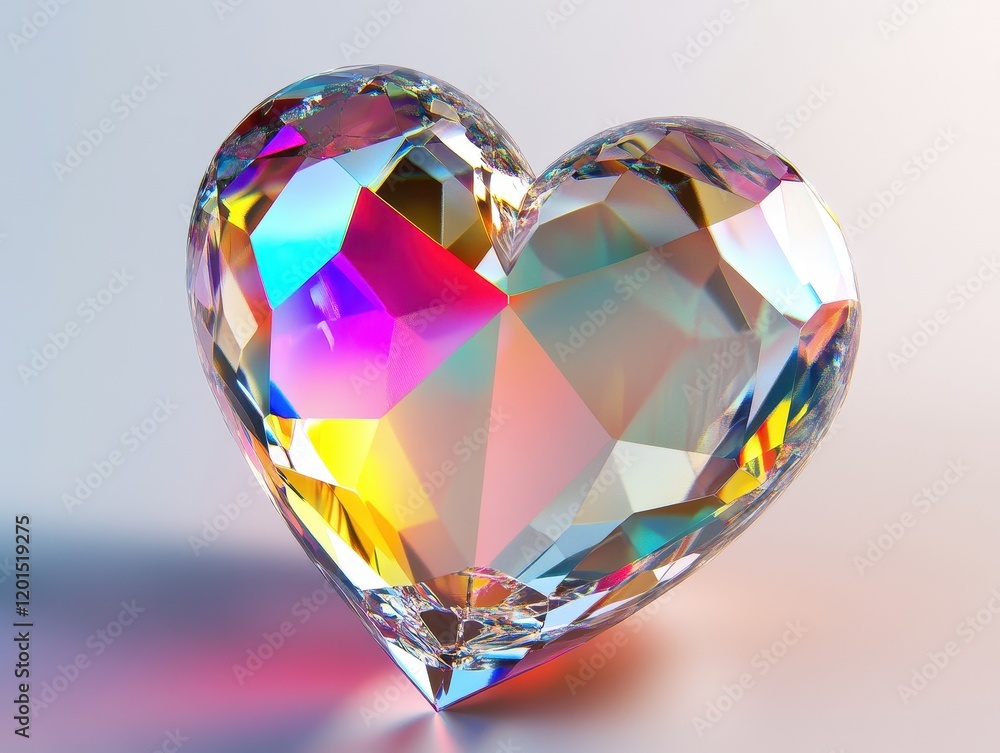 Poster iridescent gemstone heart: a colorful 3d rendering