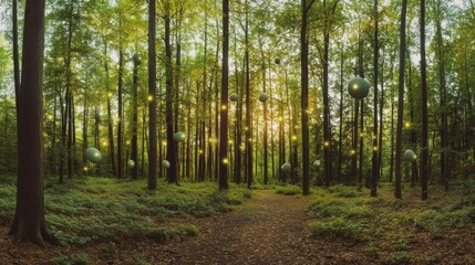 Glowing eggs illuminate a forest clearing at twilight, creating a dreamlike atmosphere filled with enchantment and wonder