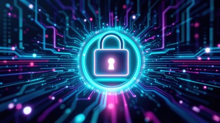 Obraz premium Cybersecurity concept. Glowing padlock on digital circuit board. Data protection, online security, digital privacy