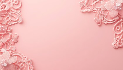 Delicate Pink Lace Floral Border Design on a Soft Pastel Background with Ample Copy Space
