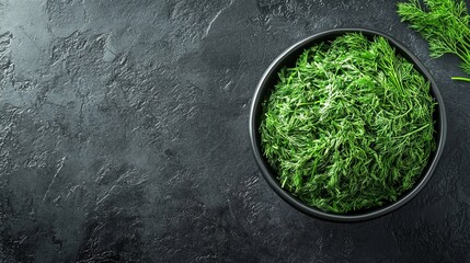 Fresh dill cut and placed in a bowl on a dark surface