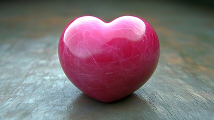 Fototapeta premium Pink Heart Shaped Stone Rests On Dark Surface