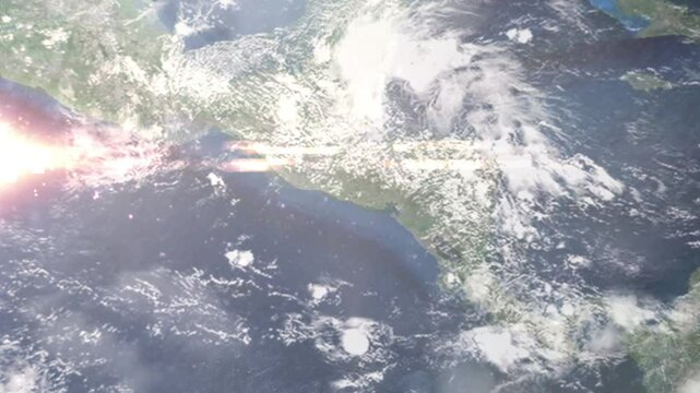 Zooming in on Santa Tecla, Salvador frome space - Perfect for Travel Intros and Backgrounds. Realistic 3D Animation.