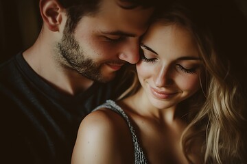 Beautiful young couple in love, sharing a quiet moment at home