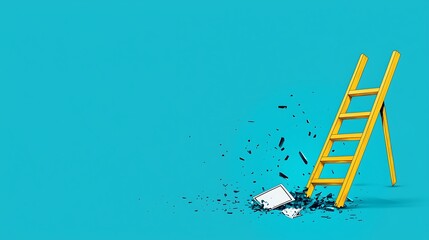 A broken ladder with an accident insurance policy nearby symbolizing coverage after a fall