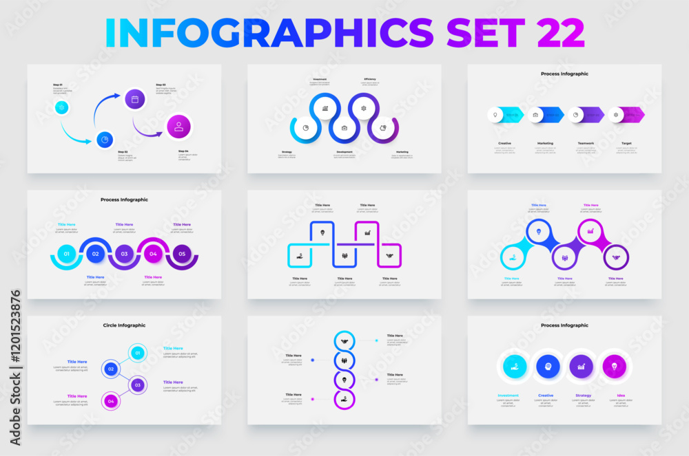 Aufkleber Set of infographic business process charts for presentations, data visualization, and corporate reports