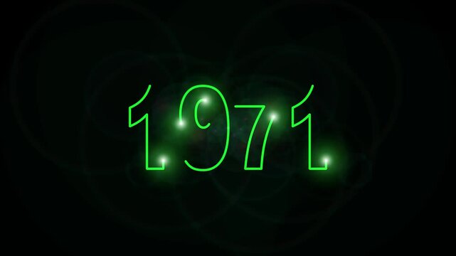 1971 text new year celebration. concept 1971 green color text animation on black background with green color light.