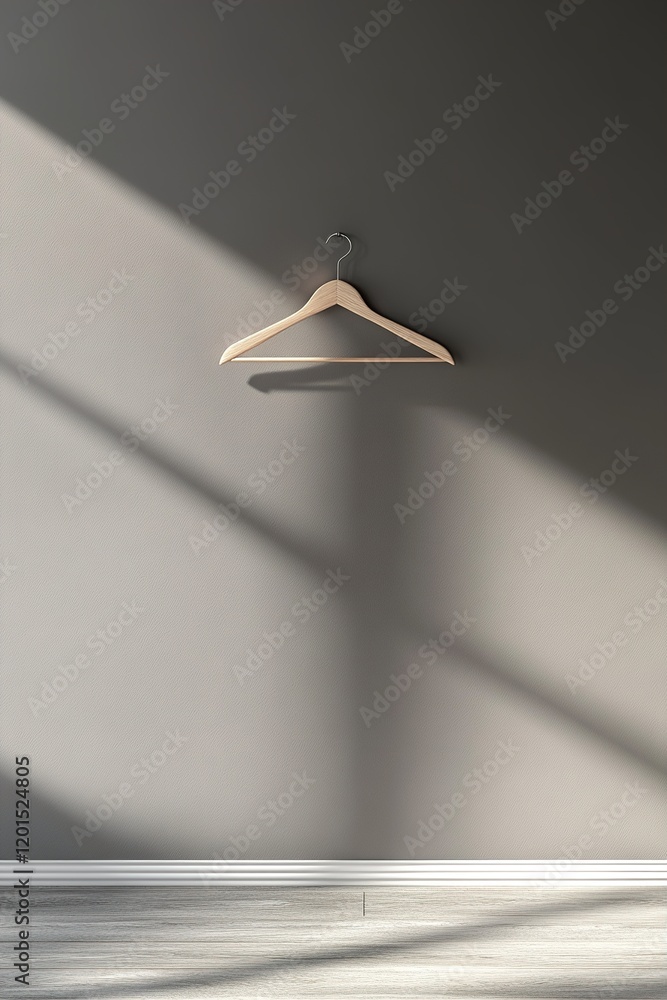 Poster a wooden hanger is suspended against a light gray wall, casting soft shadows on the surface. the spa