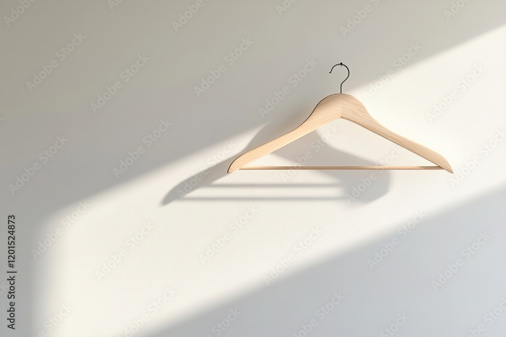 Poster a simple wooden hanger creates a soft shadow on a light gray or taupe wall, highlighting minimalist 