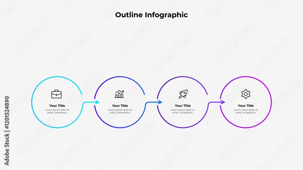 Poster Four line circle elements in horizontal row for infographic and presentation. Concept of 4 steps of business development process