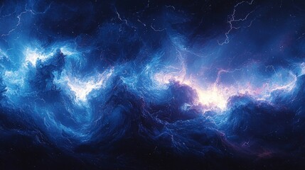 Electric blue and purple nebula clouds with bright white and yellow center. Ideal for space-themed backgrounds, posters, or digital art.