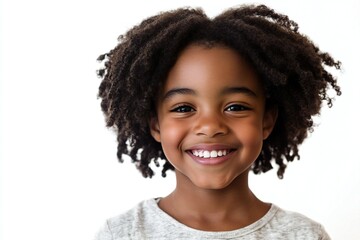 Portrait of a young African American kid smiling and laughing, isolated on white background
