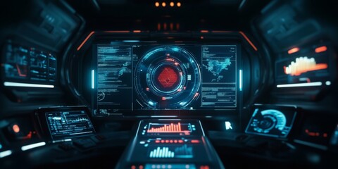 Obraz premium Technology screen with abstract high speed technology POV motion blur, Generative AI