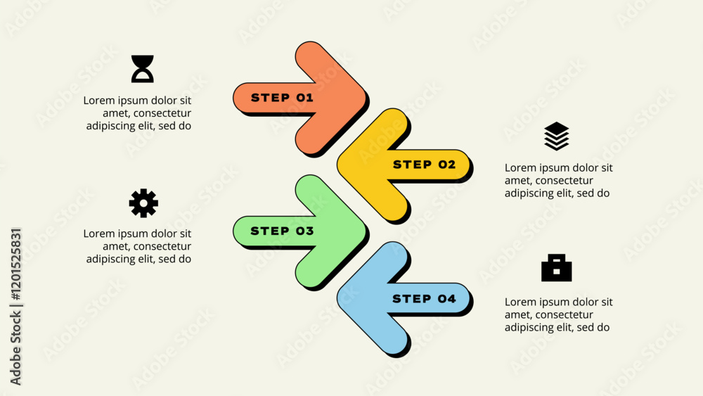 Poster four infographics arrows with neobrutalism style. template for business presentation. vector info gr