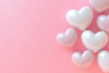 Glowing White Heart Shapes on Pastel Pink Background - Space for Text