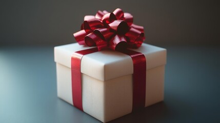 Fototapeta premium Floating Gift Box with Red Ribbon. Generative AI